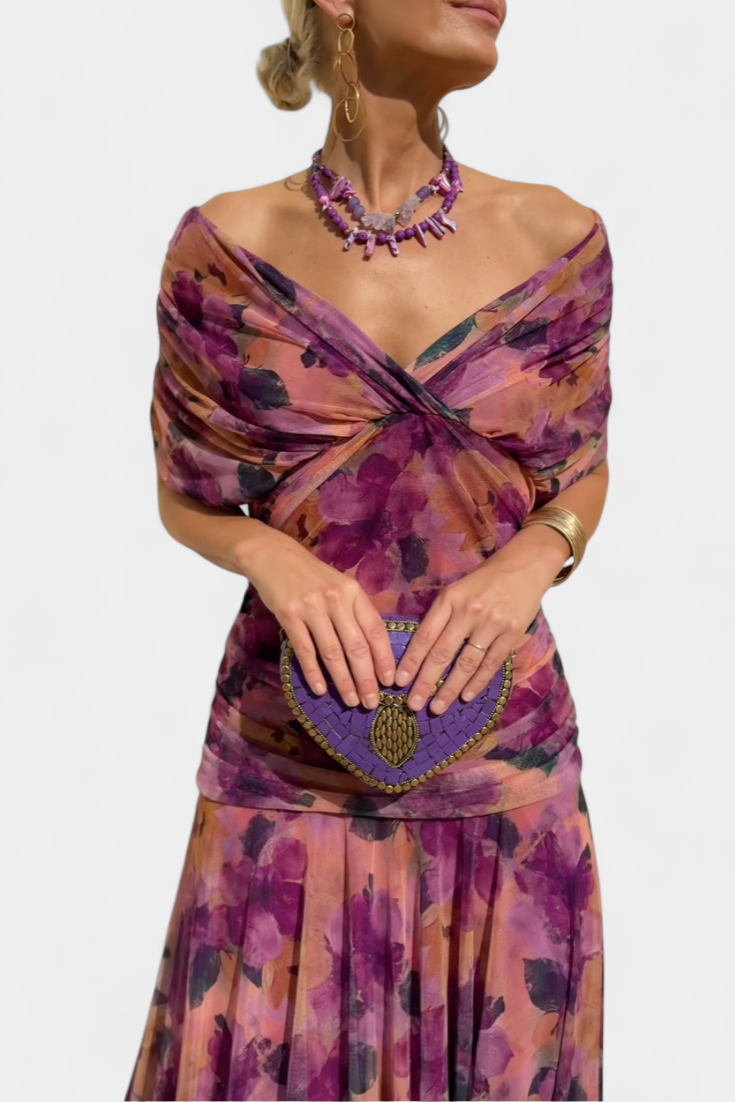 Women’s Off-Shoulder Dress with Pleated Waist