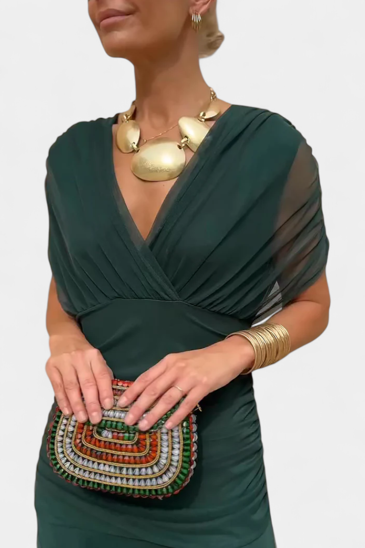 Women’s Off-Shoulder Dress with Pleated Waist