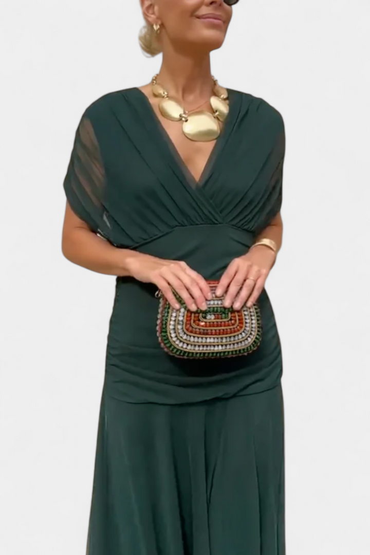 Women’s Off-Shoulder Dress with Pleated Waist