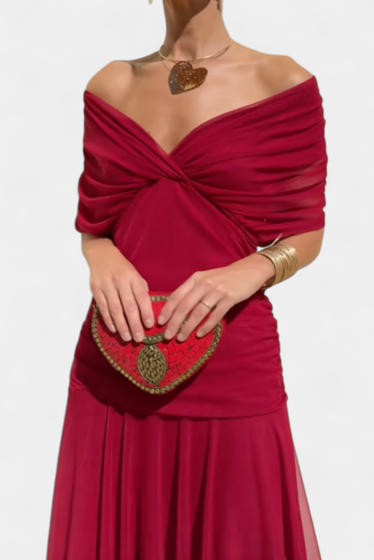Women’s Off-Shoulder Dress with Pleated Waist