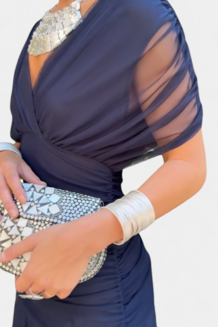 Women’s Off-Shoulder Dress with Pleated Waist