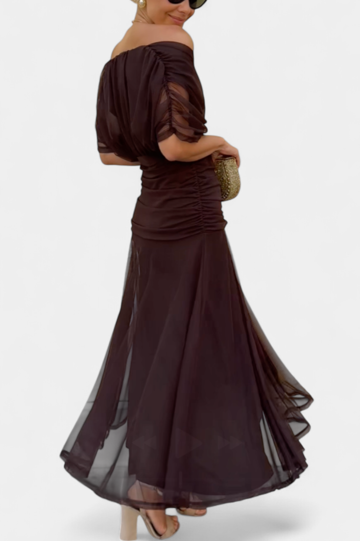 Women’s Off-Shoulder Dress with Pleated Waist