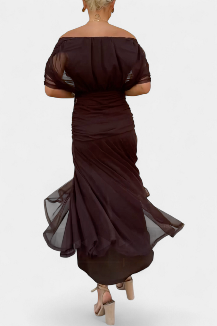 Women’s Off-Shoulder Dress with Pleated Waist