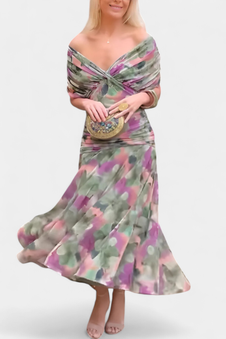 Women’s Off-Shoulder Dress with Pleated Waist