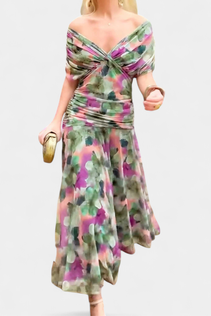 Women’s Off-Shoulder Dress with Pleated Waist