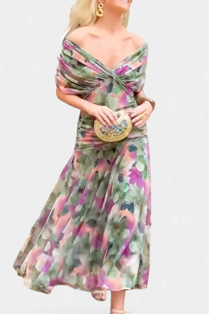 Women’s Off-Shoulder Dress with Pleated Waist