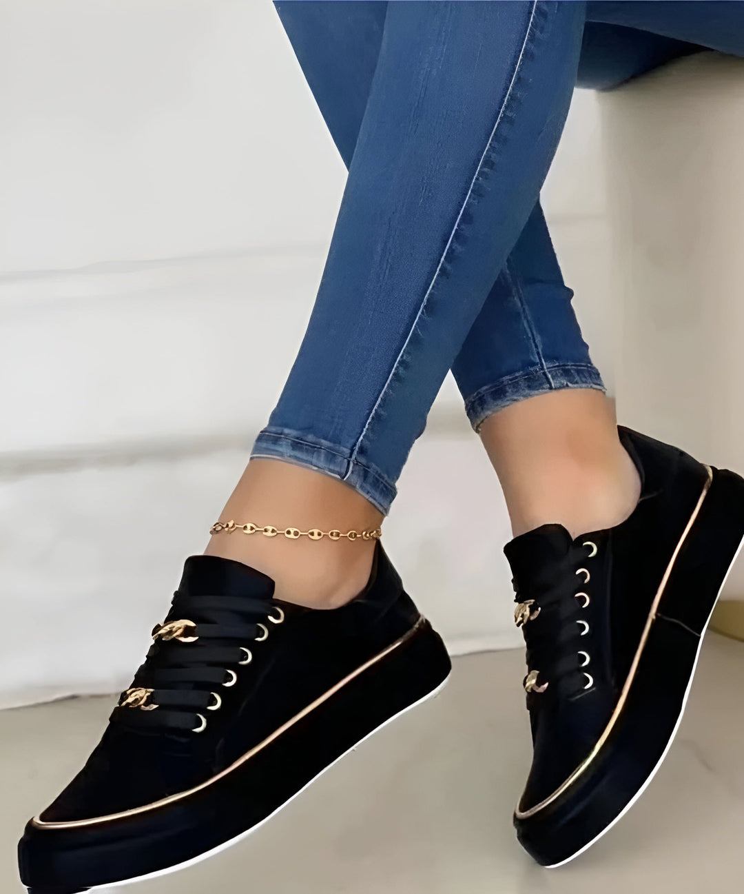 Women’s Orthopedic Sneakers with Golden Accents