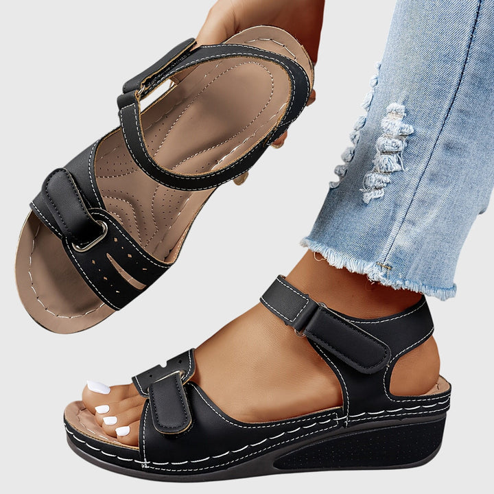 Women's Orthopedic Wedge Sandals - Adjustable Hook and Loop Comfort Walking Shoes