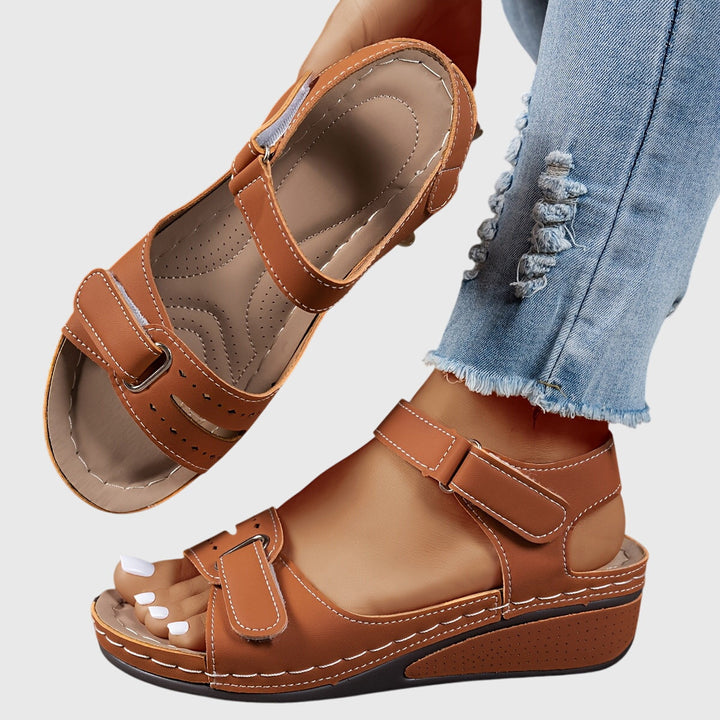 Women's Orthopedic Wedge Sandals - Adjustable Hook and Loop Comfort Walking Shoes