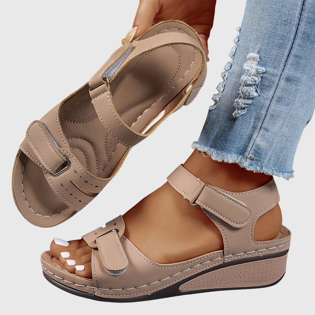Women's Orthopedic Wedge Sandals - Adjustable Hook and Loop Comfort Walking Shoes