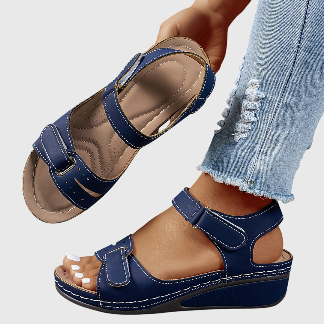 Women's Orthopedic Wedge Sandals - Adjustable Hook and Loop Comfort Walking Shoes