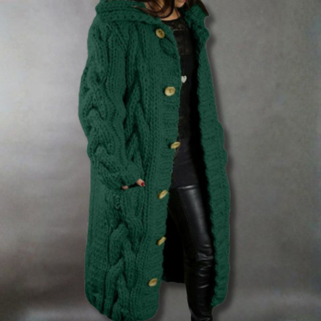Women’s Oversized Cable Knit Coat with Hood