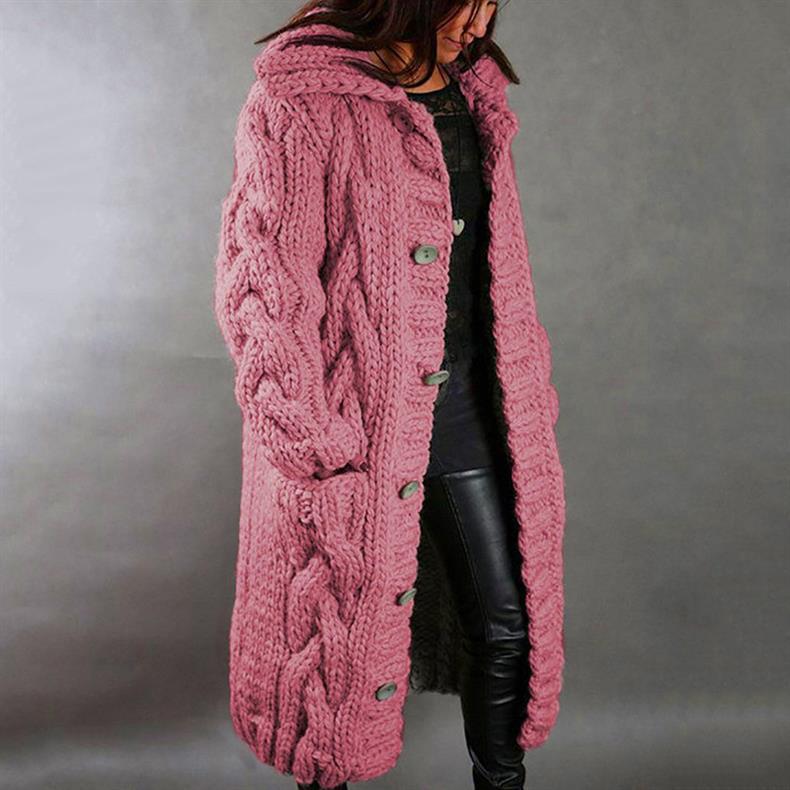 Women’s Oversized Cable Knit Coat with Hood