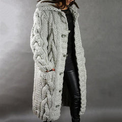 Women’s Oversized Cable Knit Coat with Hood