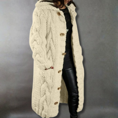 Women’s Oversized Cable Knit Coat with Hood