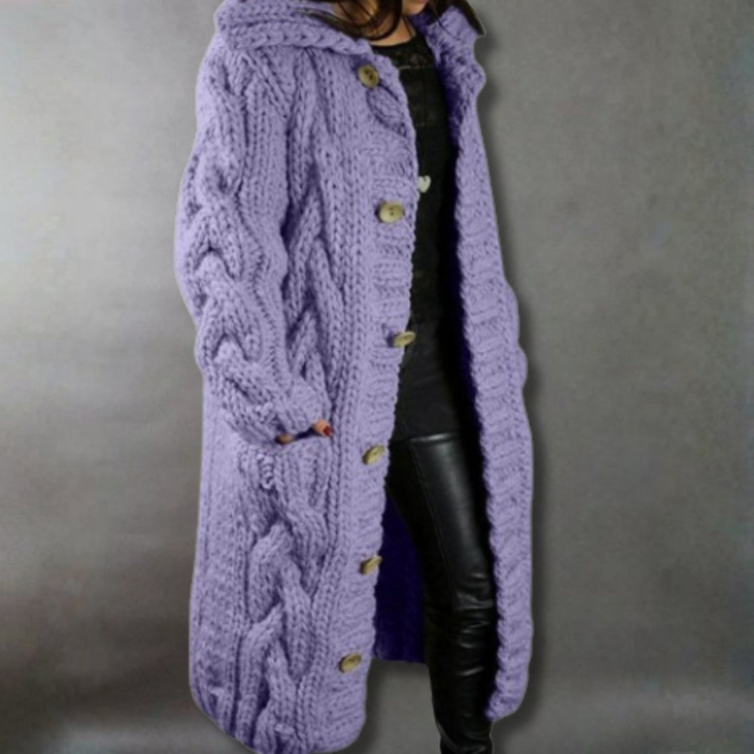 Women’s Oversized Cable Knit Coat with Hood