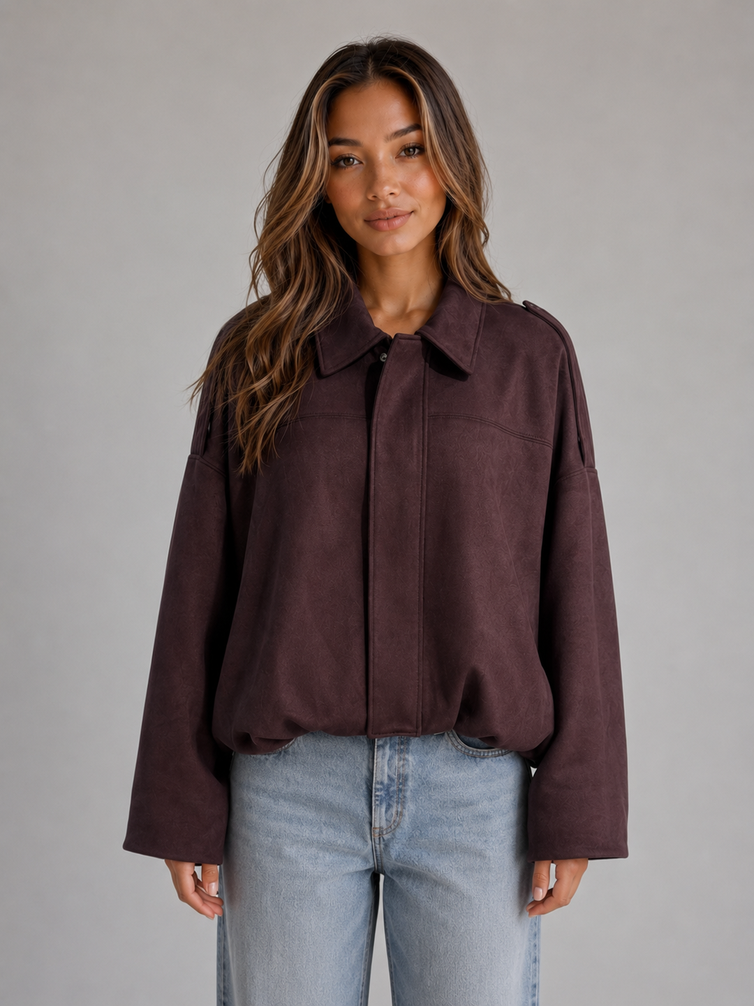 Women’s Oversized Jacket with Turn Down Collar