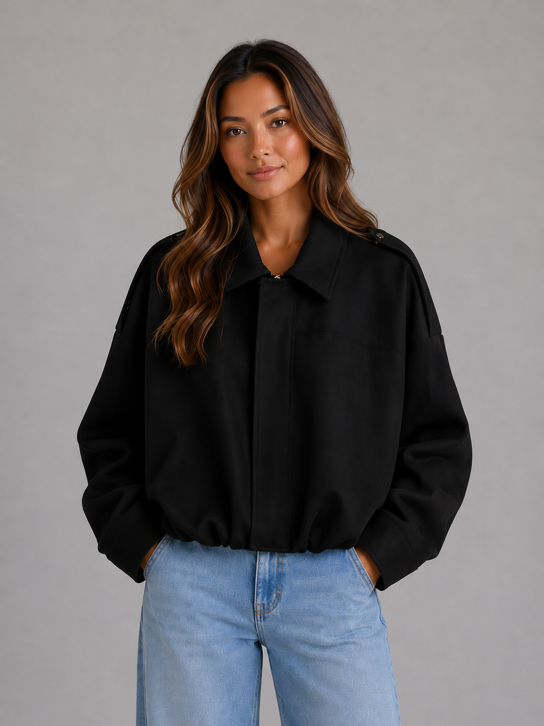 Women’s Oversized Jacket with Turn Down Collar