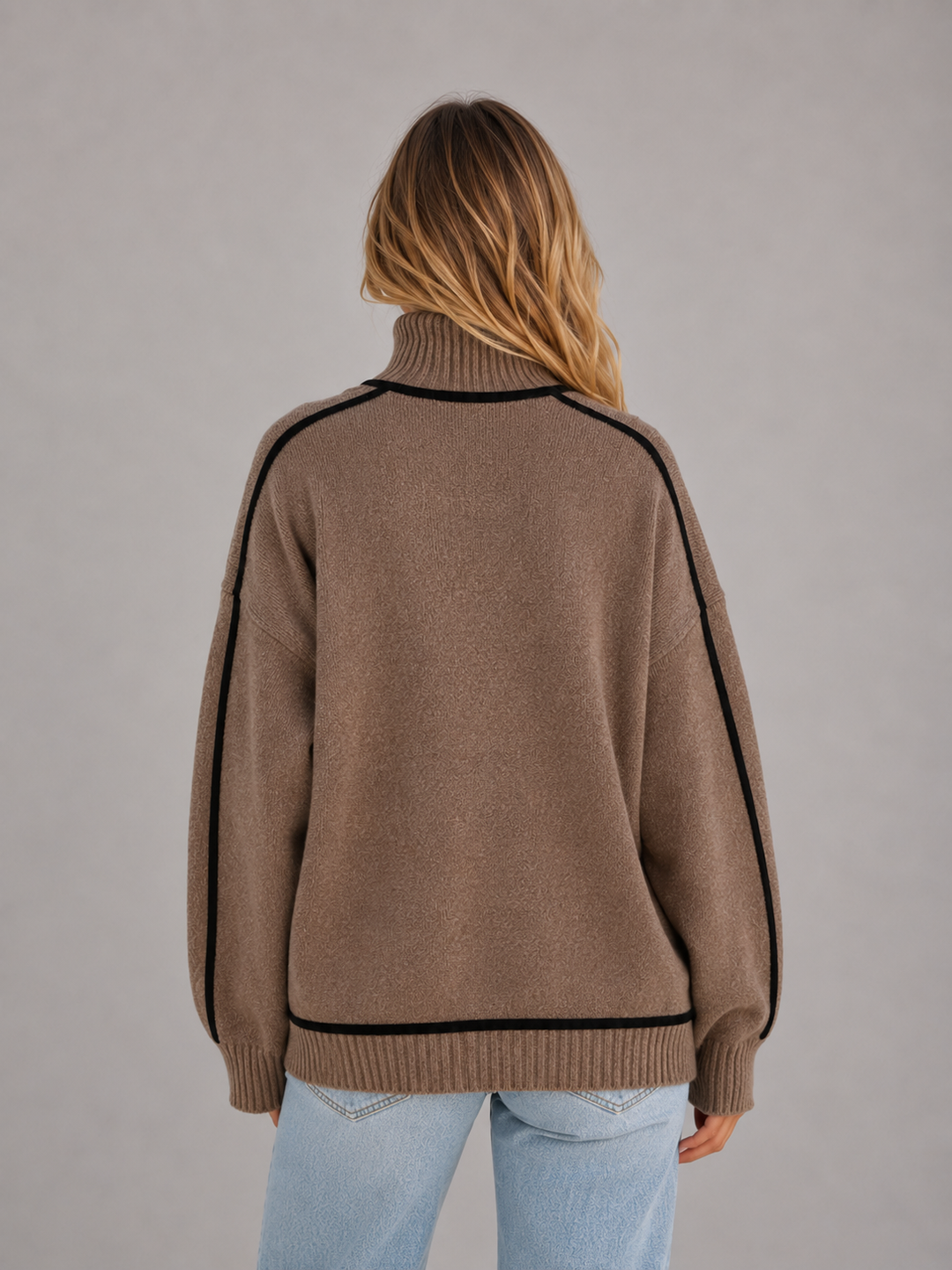 Women's Oversized Jumper with Roll Neck Trim