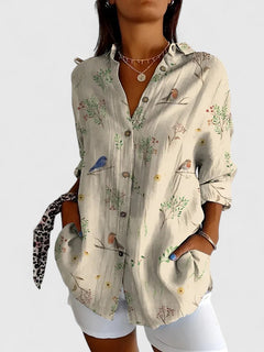 Women’s Patchwork Floral Blouse with Button Front