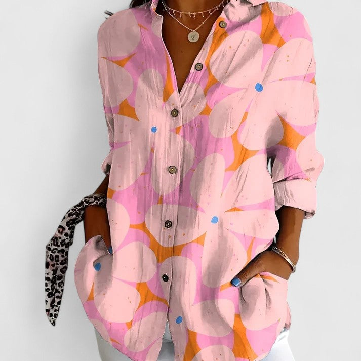 Women’s Patchwork Floral Blouse with Button Front