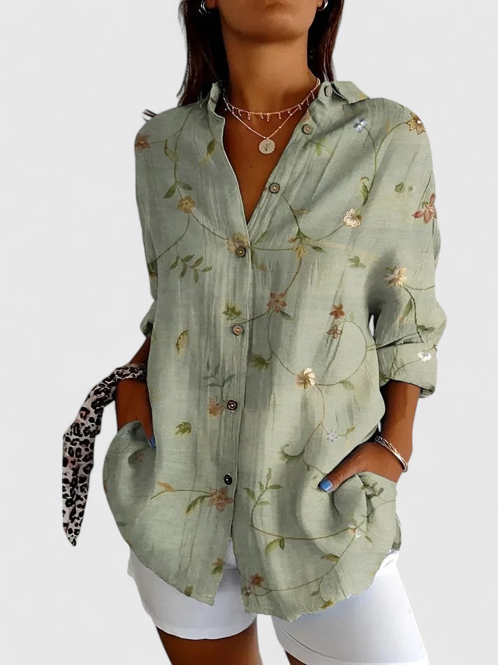 Women’s Patchwork Floral Blouse with Button Front