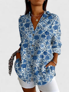 Women’s Patchwork Floral Blouse with Button Front
