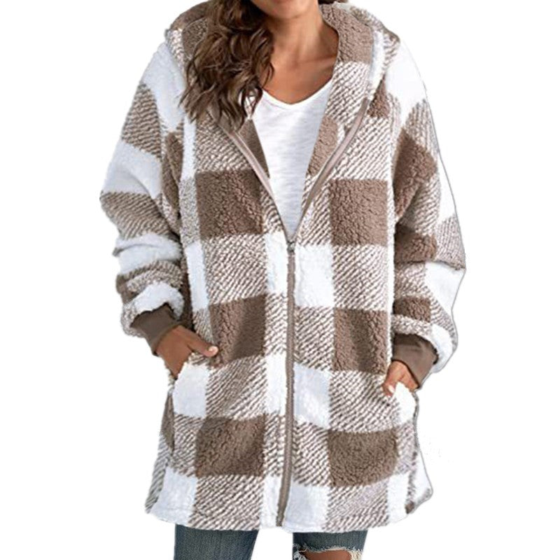 Women’s Plaid Hooded Coat with Comfort