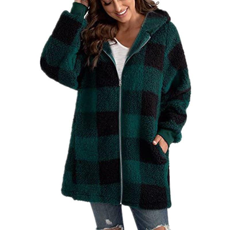Women’s Plaid Hooded Coat with Comfort