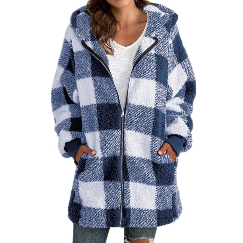 Women’s Plaid Hooded Coat with Comfort