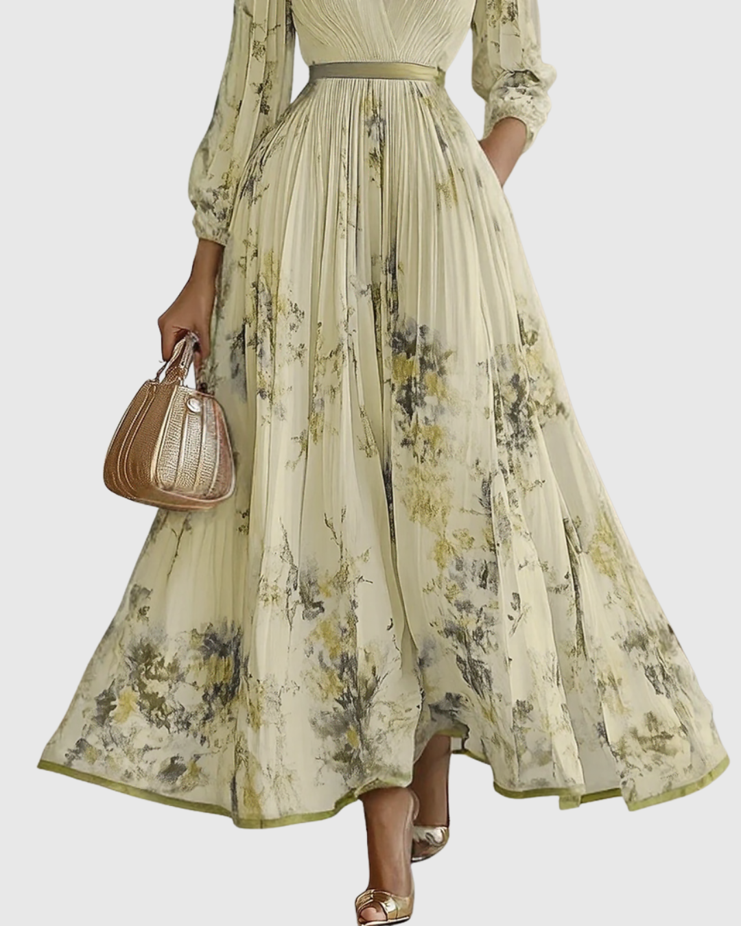 Women’s Pleated Maxi Dress with Ribbon Waist