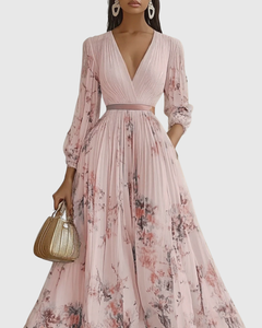 Women’s Pleated Maxi Dress with Ribbon Waist