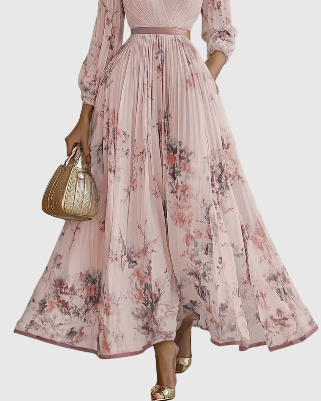 Women’s Pleated Maxi Dress with Ribbon Waist