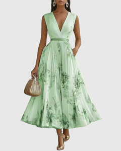 Women’s Pleated Maxi Dress with Ribbon Waist