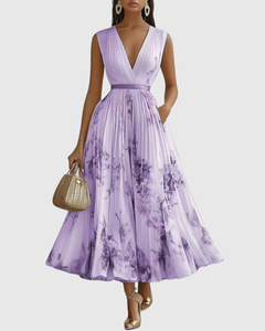 Women’s Pleated Maxi Dress with Ribbon Waist