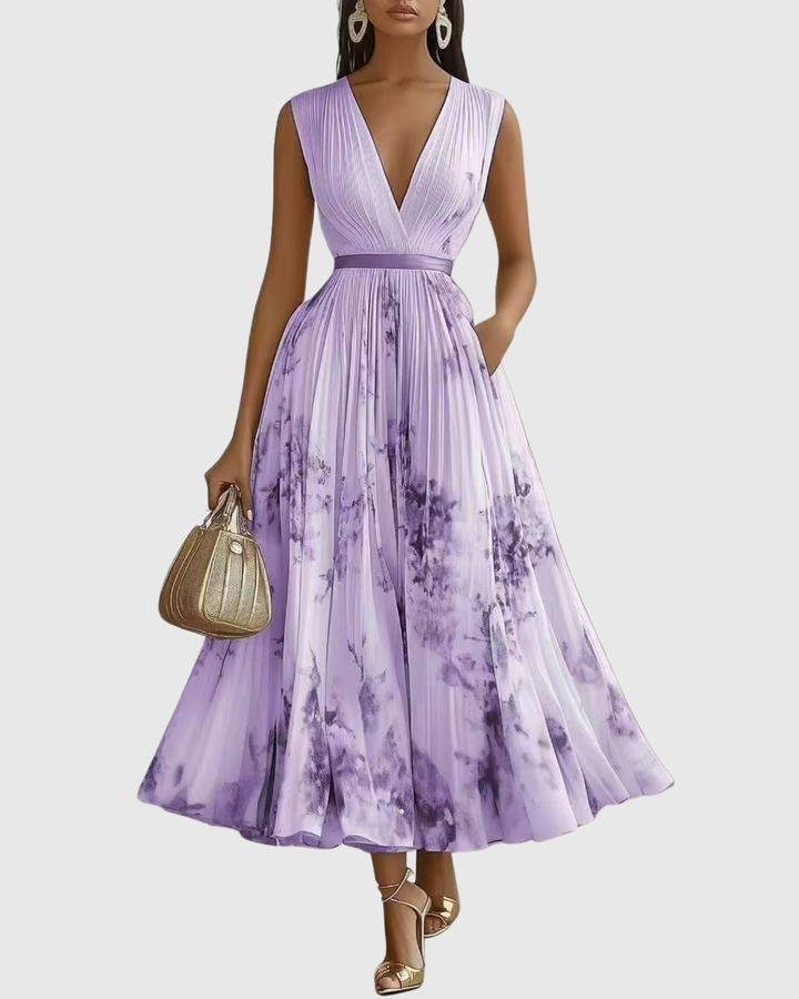 Women’s Pleated Maxi Dress with Ribbon Waist