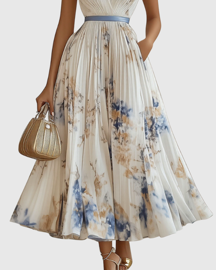 Women’s Pleated Maxi Dress with Ribbon Waist