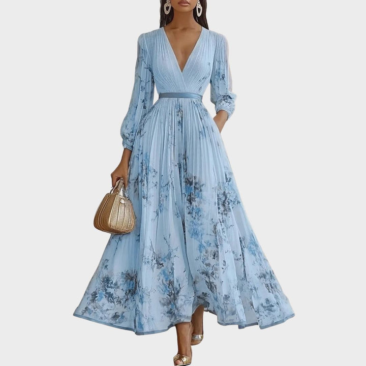 Women’s Pleated Maxi Dress with Ribbon Waist