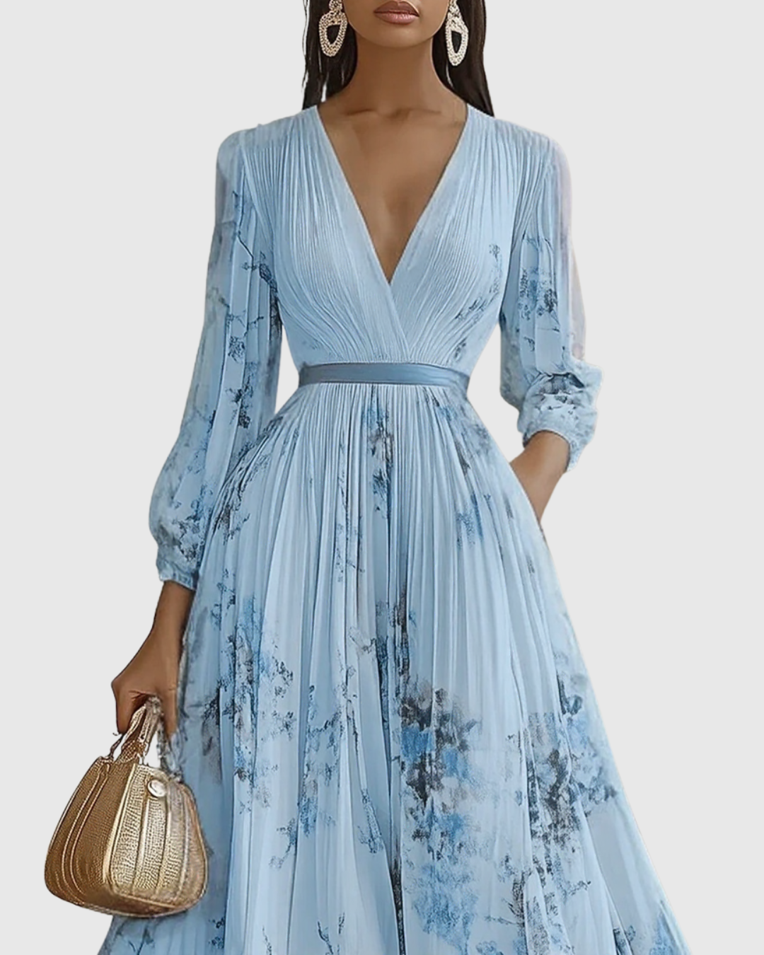 Women’s Pleated Maxi Dress with Ribbon Waist