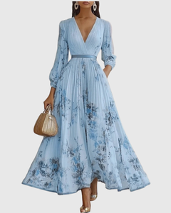 Women’s Pleated Maxi Dress with Ribbon Waist