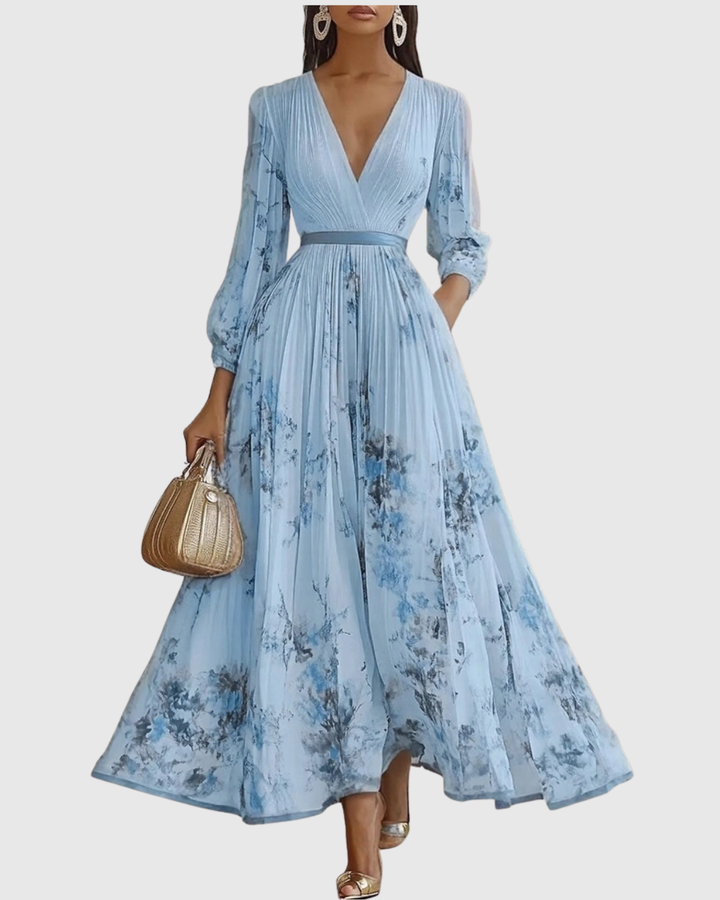Women’s Pleated Maxi Dress with Ribbon Waist