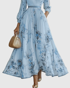 Women’s Pleated Maxi Dress with Ribbon Waist