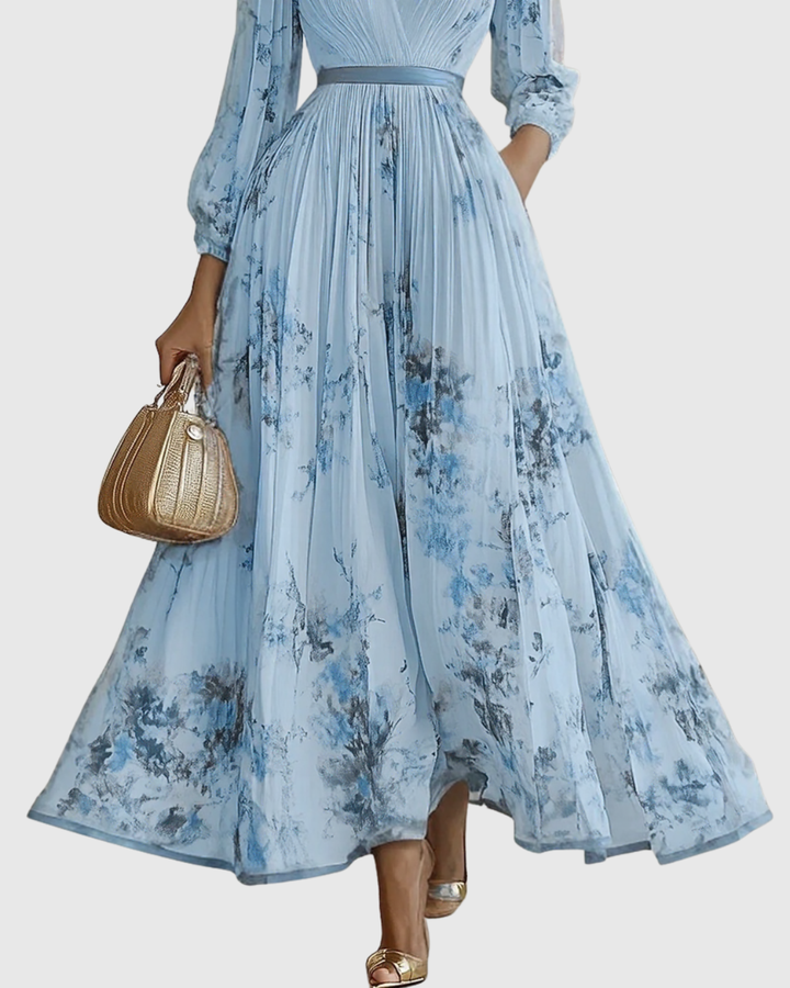 Women’s Pleated Maxi Dress with Ribbon Waist