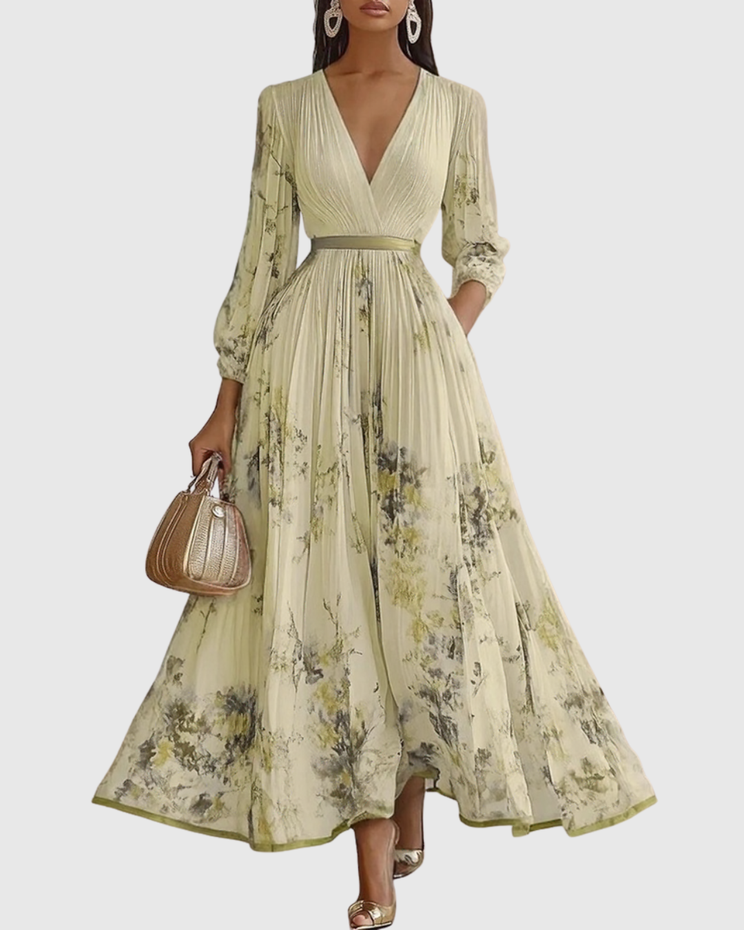 Women’s Pleated Maxi Dress with Ribbon Waist