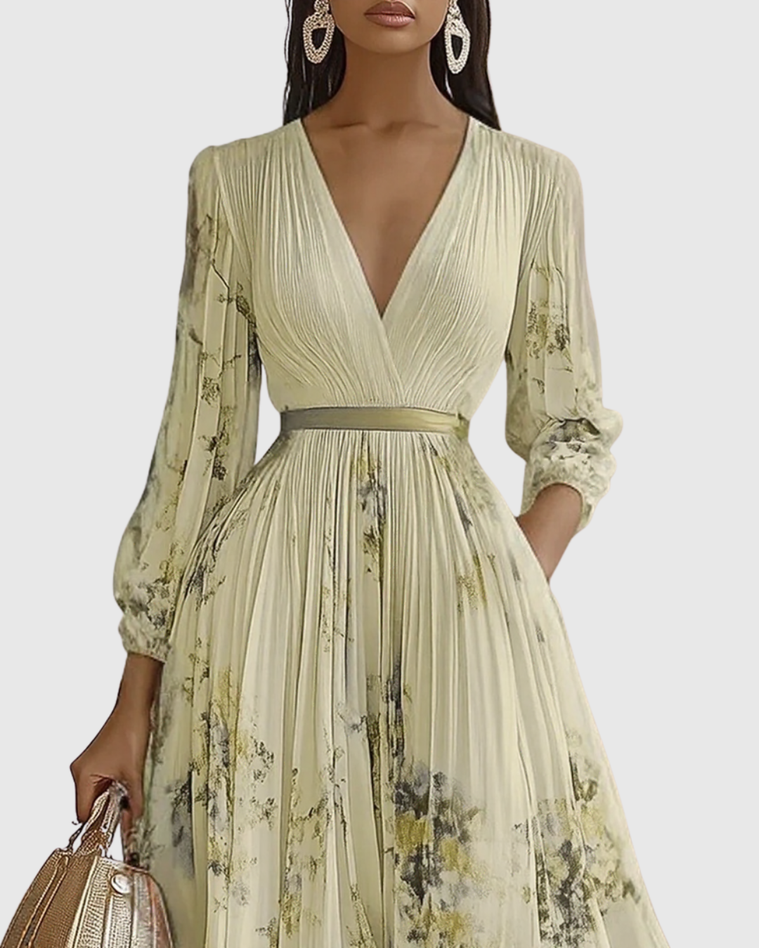 Women’s Pleated Maxi Dress with Ribbon Waist