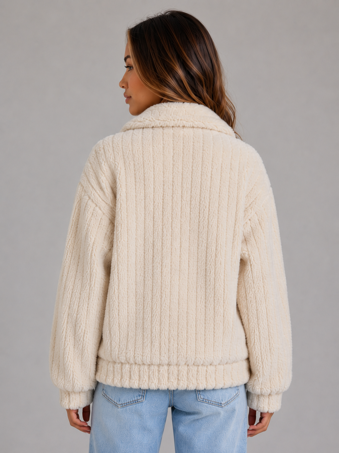 Women’s Plush Teddy Jacket with Button Front