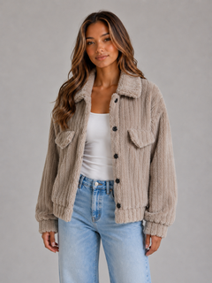 Women’s Plush Teddy Jacket with Button Front