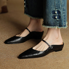Women’s Pointed Toe Mules with Buckled Strap