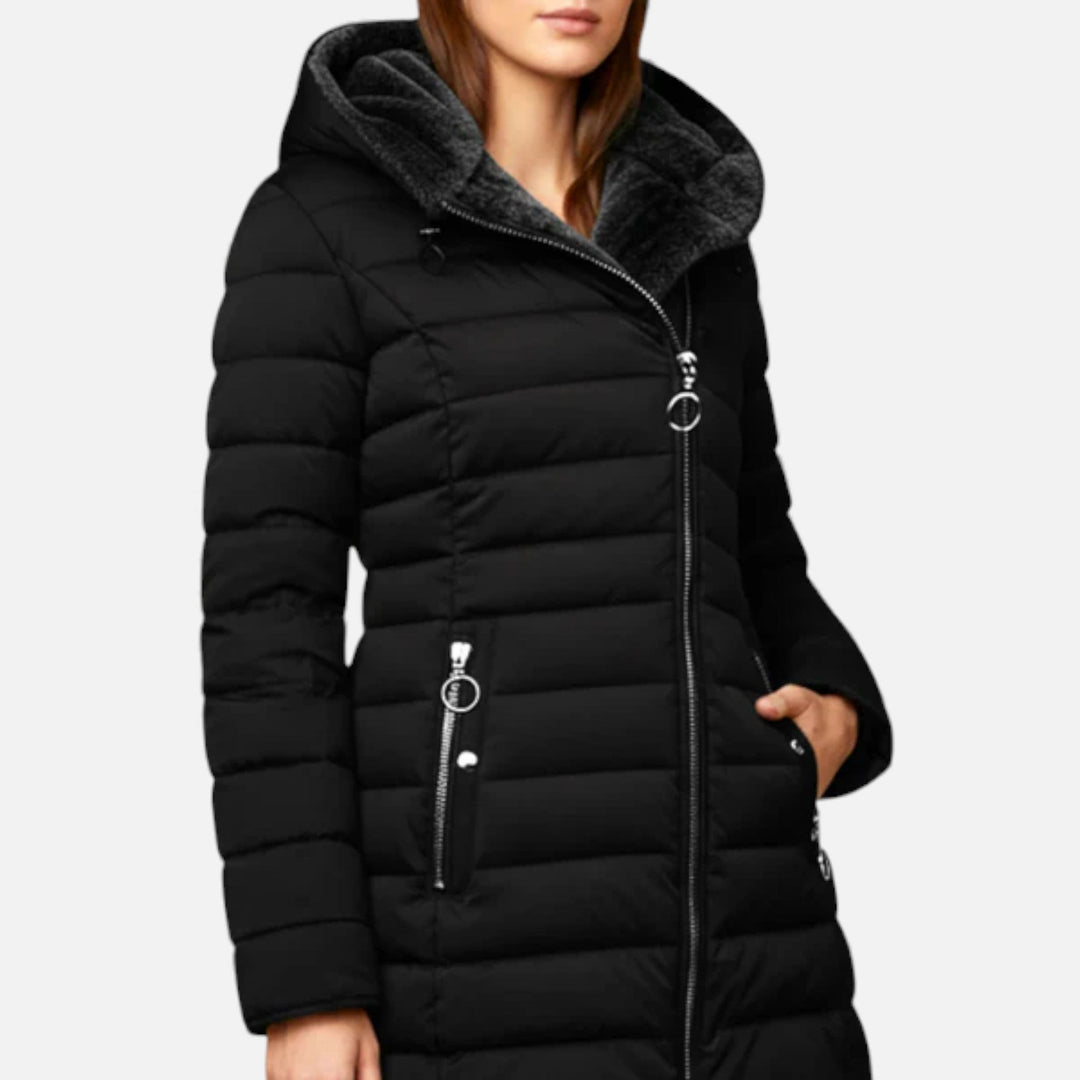 Women’s Quilted Hooded Jacket with Zip Pockets