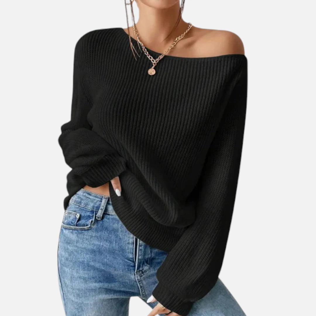 Vivienne | Off Shoulder Knit Top with Ribbed Sleeves